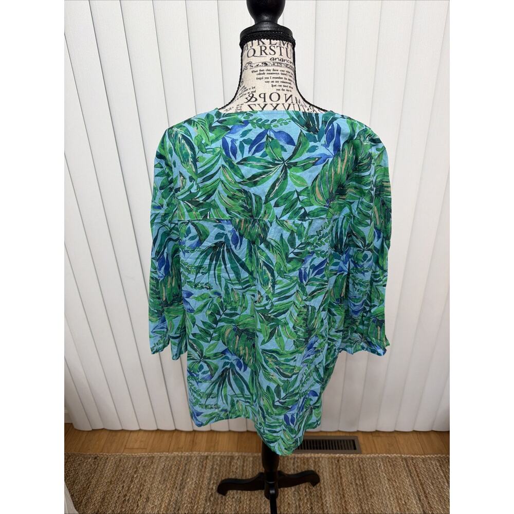J. Jill 100% Cotton Blouse Tunic 3/4 Sleeves Tropical Resort Boho Sz L - Picture 3 of 7